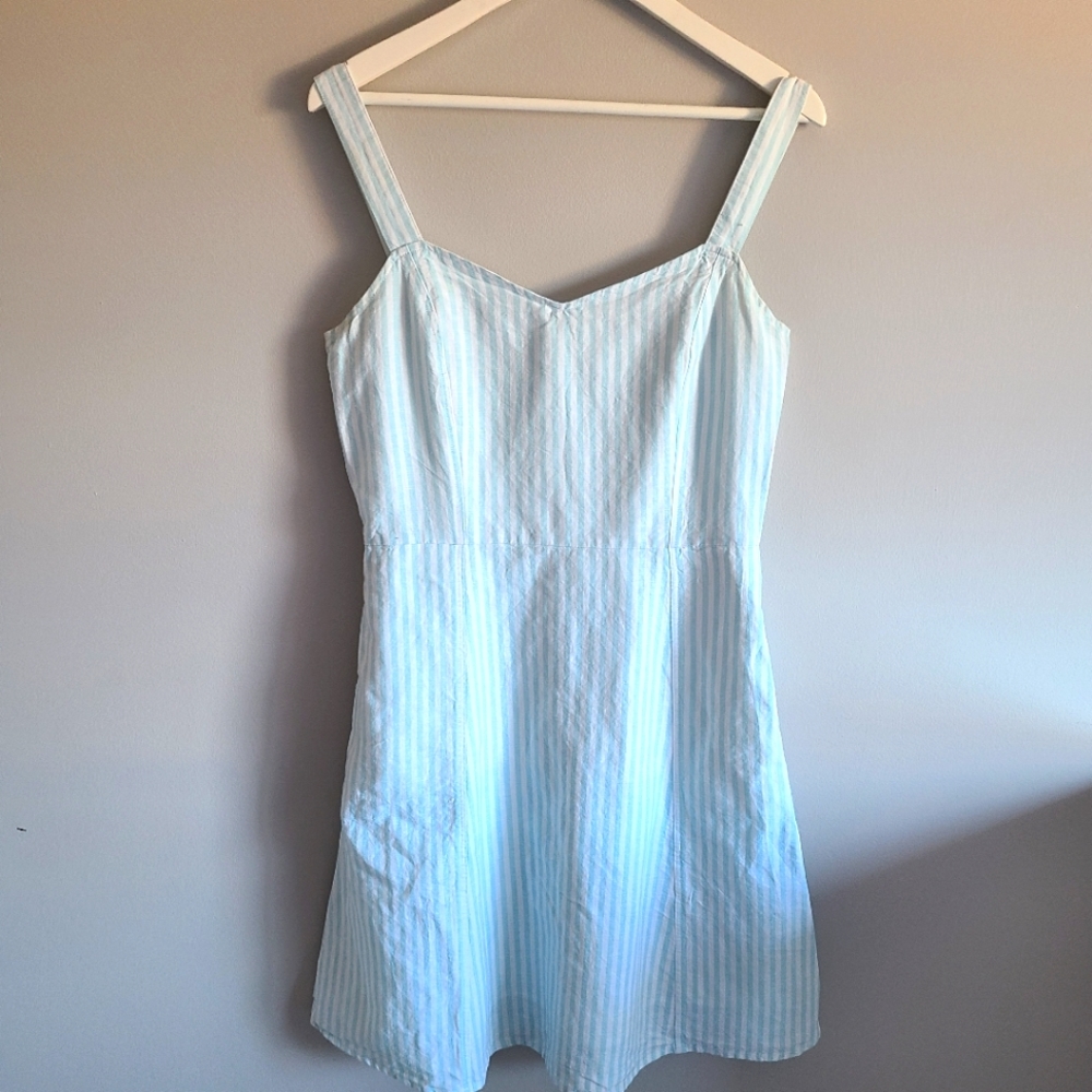 Gap Linen White + Blue Striped Dress